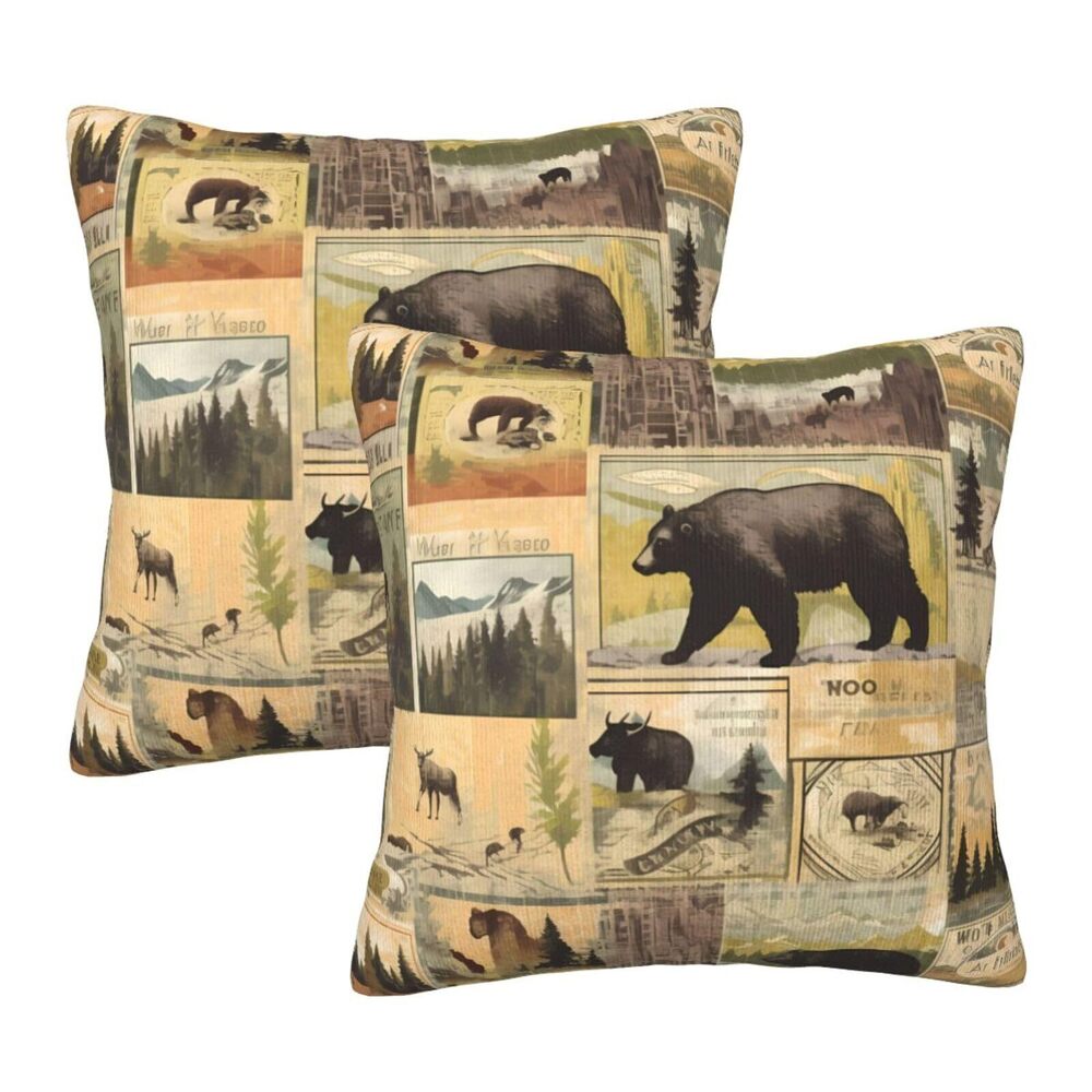 7360 Mountain Bear Deer Throw Pillow Covers 18 X 18 Inch Set of 2 Pillow
